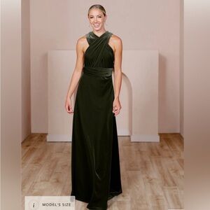 Revelry Micah Convertible Velvet Dress S Olive Green Maxi Bridesmaid Cocktail